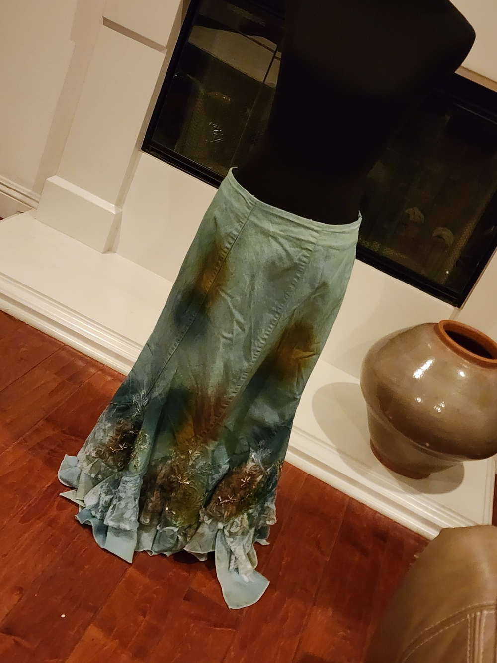 Asymmetrical Teal Green Tie-Dye Maxi Skirt